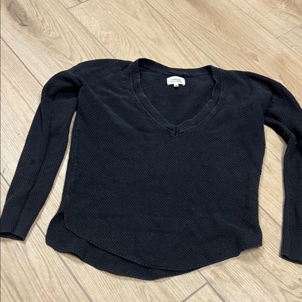 Aritzia Black waffle knit silk and cashmere blend Long Sleeve Top